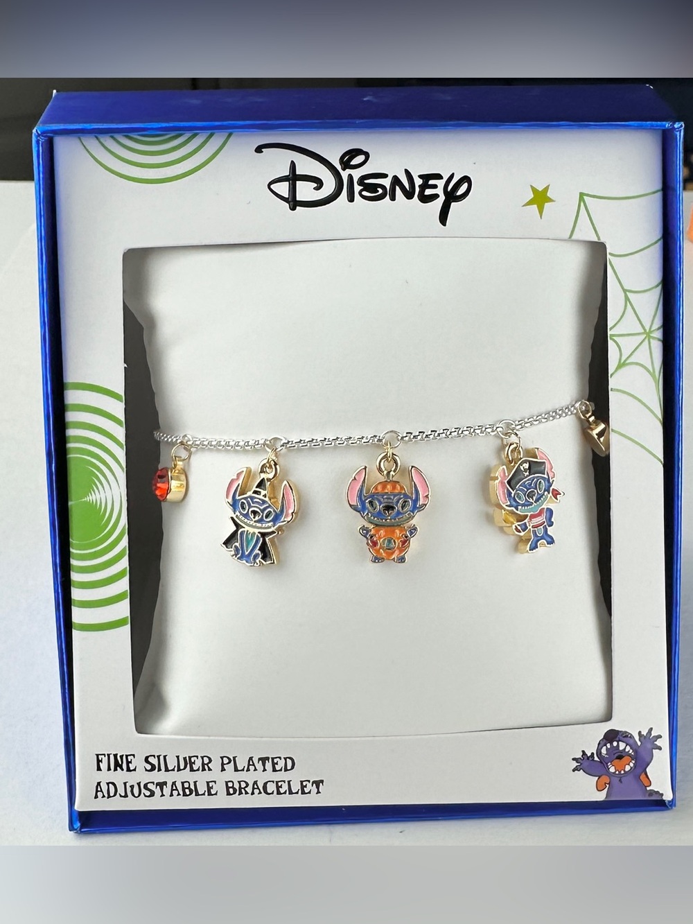 Disney Lilo & Stitch Halloween Charm Bracelet Silver Plated Adjustable NIB